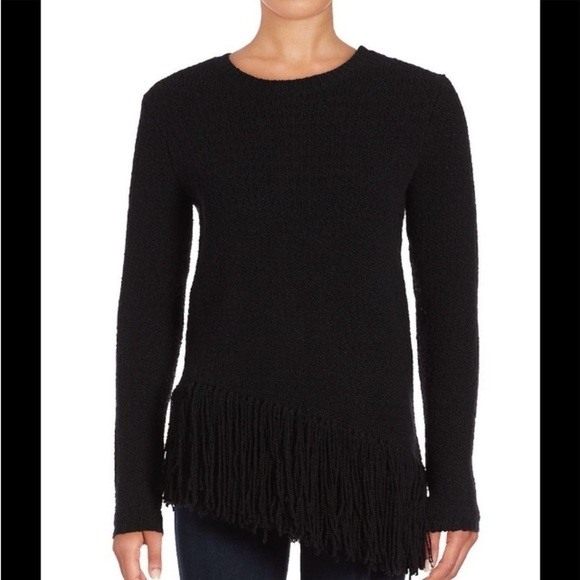 THEORY Sweater Hudina Asymmetrical Fringe Crew Merino Wool XS Luxury Elevated - Picture 12 of 16